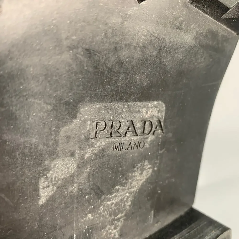 PRADA Size 12 Black Studded Leather Ankle Boots